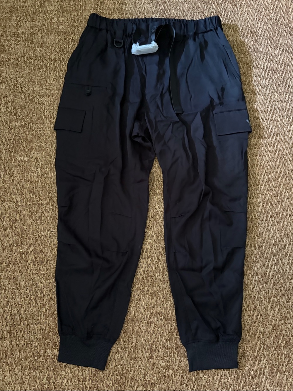 Adidas Y-3 Sport Uniform Pants Twill Black Wide Leg Rayon Cargo Men's Size Large